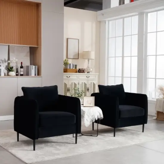 Accent Chair for Living Room, Polyester Comfy Single Sofa Chair Mid-Century Modern Armchair with 1 Pillow and Metal Legs for Bedroom Office Reading image {4}