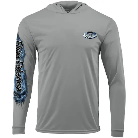 Flying Fisherman Pirate Skull Performance Pullover Hoodie - Gray image {1}