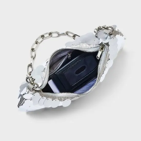 Slouchy Sequin Hobo Shoulder Handbag - Wild Fable&trade; Silver image {4}