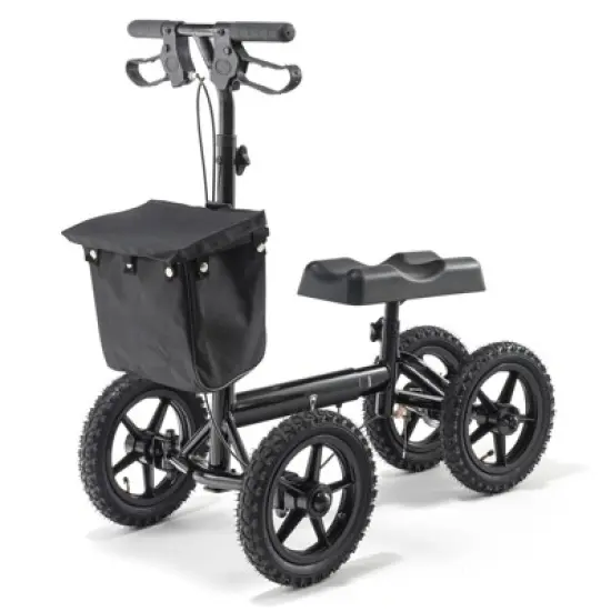 VEVOR Folding Knee Scooter, Aluminum Steerable Knee Walker with Height-Adjustable Handlebar & Knee Pad, 12" All-Terrain Wheels, Dual Brakes, 350LBS image {8}