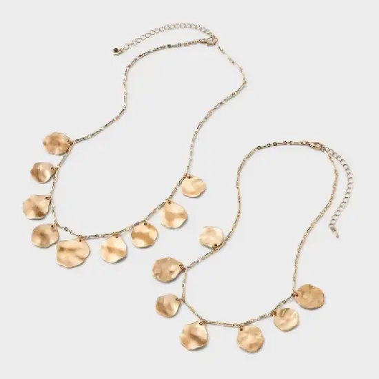 Wavy Disk Charm Necklace Set 2pc - Universal Thread&trade; Gold image {1}