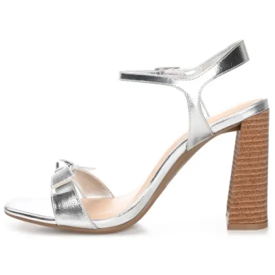 Journee Collection Womens Dianne Tru Comfort Foam Open Square Toe Stacked Heel Sandals Silver 12 image {1}