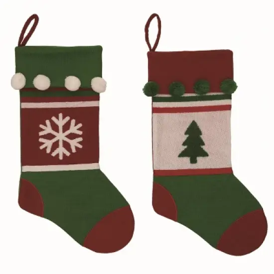 Transpac Plush Bright Merry Stocking Set of 2 Christmas Home Decorations Holiday Stockings Polyester image {1}