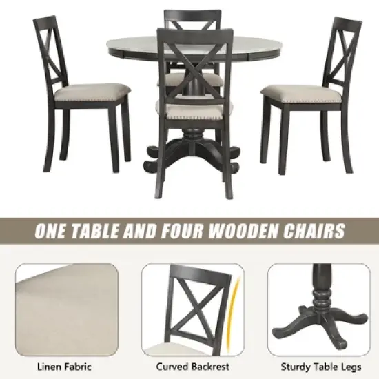 5-Piece Dining Set with Solid Wood Table and 4 Chairs, Gray - ModernLuxe image {11}