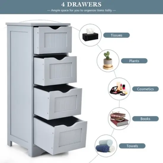 Costway Floor Storage Cabinet Bathroom Organizer Free Standing Drawers image {4}
