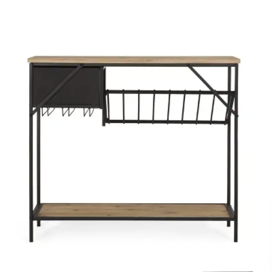 Boster Boho Industrial 8 Bottle Wine Rack Console Table with Storage Natural/Black - Christopher Knight Home image {8}