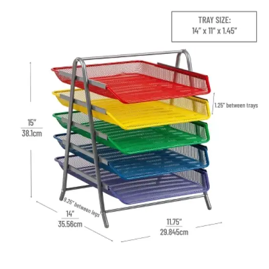 Mind Reader 5-Tier Paper Tray Desktop Organizer Metal Mesh Rainbow image {2}