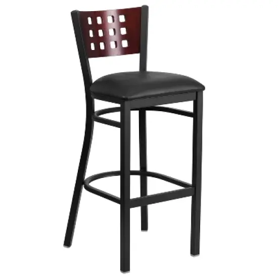 Emma and Oliver Black Decorative Cutout Back Metal Restaurant Dining Barstool image {7}