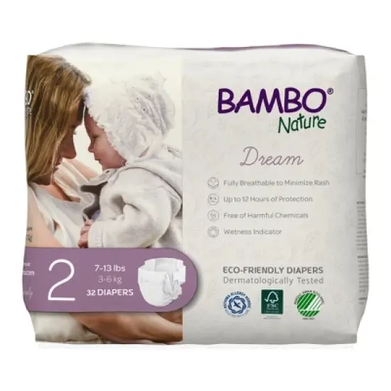 Bambo Nature Dream Disposable Diapers, Eco-Friendly, Size 2, 32 Count, 12 Packs, 384 Total image {5}