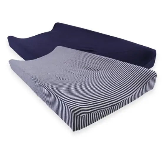 Touched by Nature Baby Boy Organic Cotton Changing Pad Cover, Navy Heather Gray, One Size image {2}