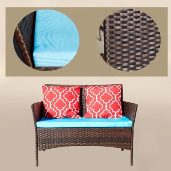 DOMETOUR Four-Piece Sofa Set Table With Sofa Chair PE Rattan Outdoor Furniture HY4-001 Box *1 With Sapphire Blue Color Cushion image {2}