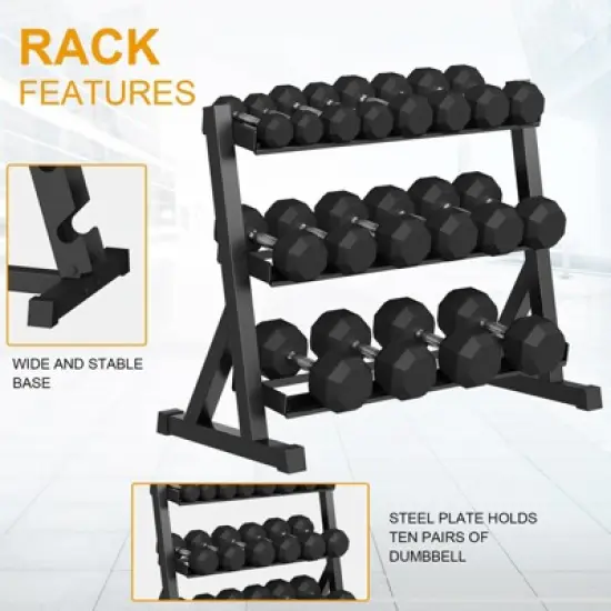 9-Piece Hex Dumbbell Set with Stand (5-45 lbs) - Durable Rubber Coated Weights for Strength Training image {4}