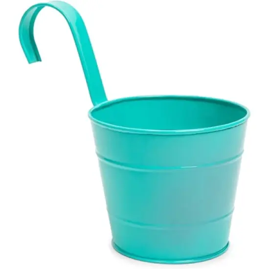 Juvale 6 Pack Round Metal Wall Hanging Planters Pots Bucket for Indoor Outdoor Succulent, 3 Colors, 8 x 5 x 5 in image {3}