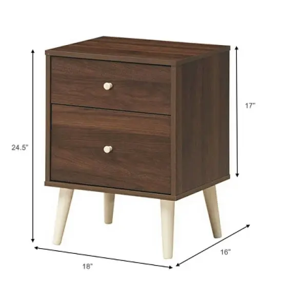Costway Nightstand 2-Drawer Beside End Side Table w/Rubber Legs image {4}