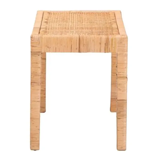 Abelia Natural Rattan and Mahogany Wood Short Accent Bench Natural Brown - Baxton Studio image {3}