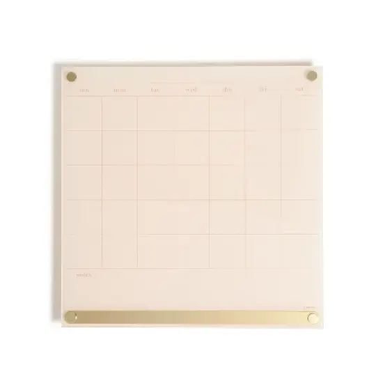 U Brands 16"x16" Acrylic Dry Erase Calendar with Metal Bulletin Strip Cream/Gold: Wall Mount Magnetic Board image {1}