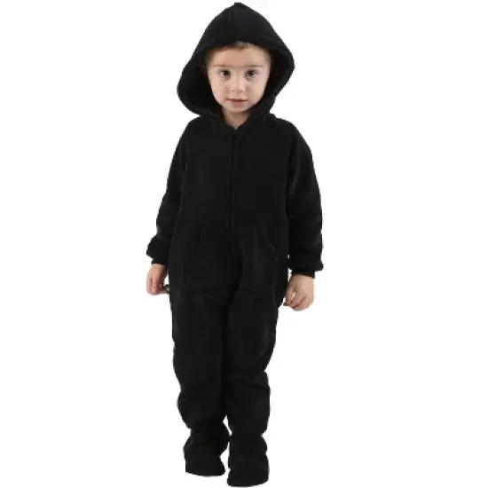 Footed Pajamas - Jet Black Infant Hoodie Chenille Onesie image {3}