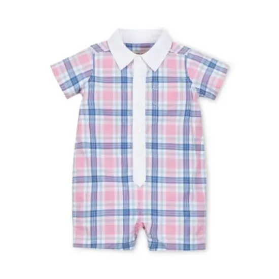 Hope & Henry Layette Organic Cotton Baby Boy Woven Romper with Collar and Button Front image {4}
