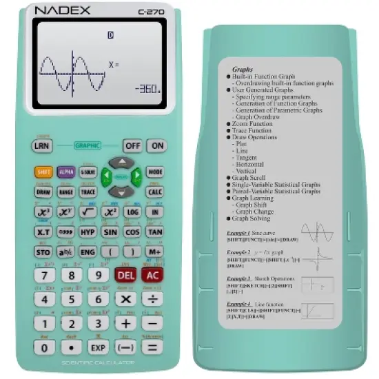 Nadex Coins&trade; C-270 Scientific Calculator with Black and White Graph Functions, Battery Powered image {10}