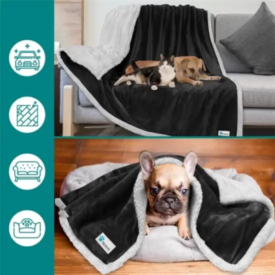 PetAmi Waterproof Dog Blanket for Bed Couch Sofa Cover, Reversible Faux Shearling Fleece Pet Throw image {1}