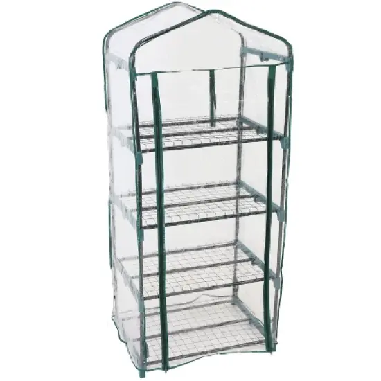 Sunnydaze Outdoor Portable Growing Rack 4-Tier Greenhouse with Roll-Up Door - 4 Shelves - Clear image {5}