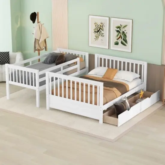 Twin over Full Bunk Bed with Ladders and Two Storage Drawers-ModernLuxe image {2}