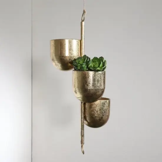 Sagebrook Home 4" Wide 3pc Hanging Metal Planters Gold image {7}