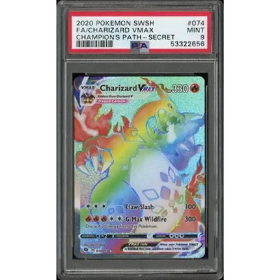 2020 Pokemon Sword and Shield Champion&rsquo;s Path Rainbow Rare Holo Charizard VMAX #74 PSA MINT 9 (Graded Card) image {3}