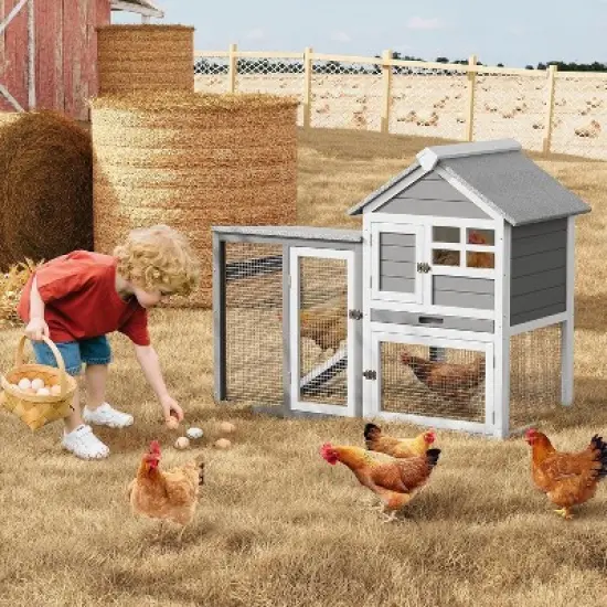 Acekool 2-Tier Rabbit & Chicken House, Weatherproof Outdoor/Indoor Pet Hutch with Pull-Out Tray, 4 Doors, Non-Slip Ramp image {6}