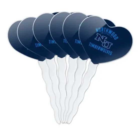 Northwood University Timberwolves Logo Heart Love Cupcake Picks Toppers Decoration Set of 6 image {7}