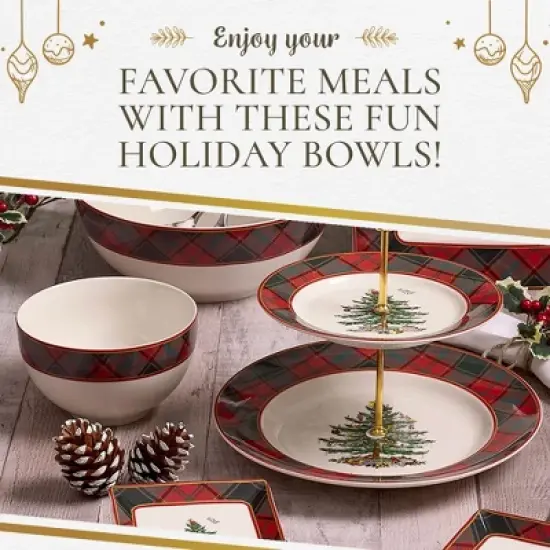 Spode Christmas Tree 6-Inch Rice Bowl, Set of 4 - Round Ceramic Bowls for Soup, Stews, Frozen Meals, and Sticky Rice - Dishwasher, Microwave Safe image {4}