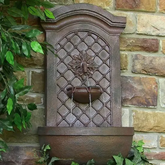Sunnydaze 31"H Solar-Powered Polystone Rosette Leaf Outdoor Wall-Mount Fountain image {1}