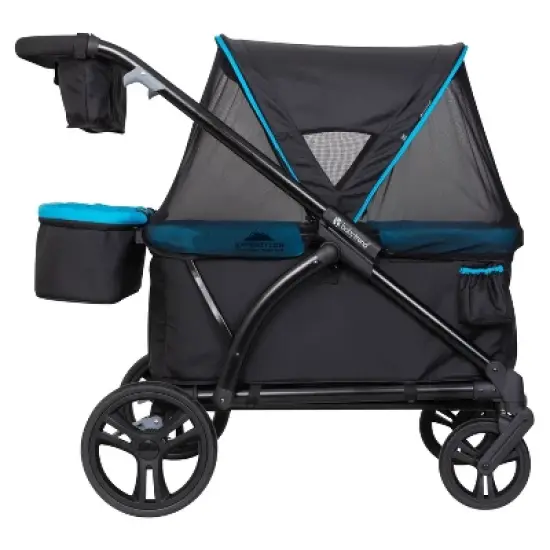 Baby Trend Expedition 2 in 1 Push or Pull Stroller Wagon Plus with Canopy, Choose Between Car Seat Adapter or Built In Seating for 2 Children, Blue image {13}