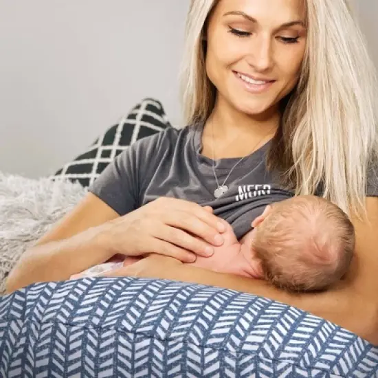 Boppy Original Support Nursing Pillow - Blue Herringbone image {5}