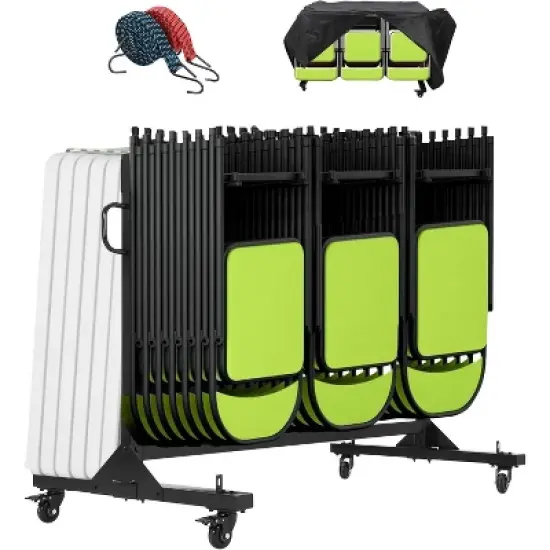 Folding Chair Rack on Wheels,Heavy Duty Metal Folding Chair Storage Cart Dolly, Holds Up to 42 Chairs or 6 Tables, 265 Lbs Capacity, Black image {8}