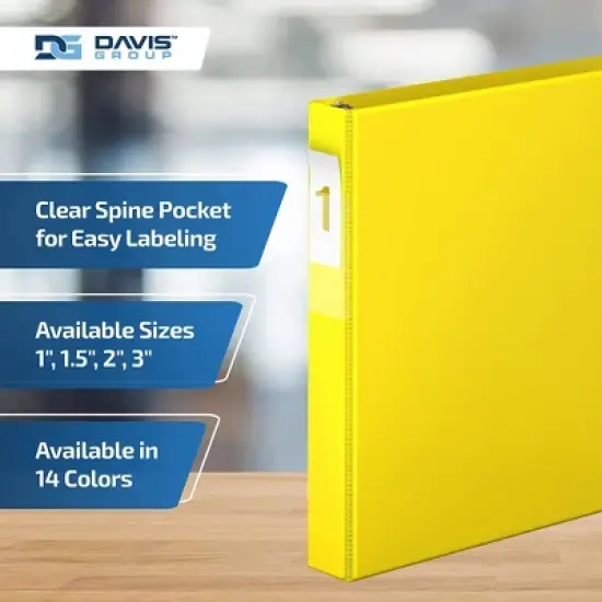 Davis Group 6pk 1" Premium Economy Angled D-Ring Binder Yellow: Hard Cover, 225 Sheet Capacity, 2 Pockets, Polypropylene image {4}