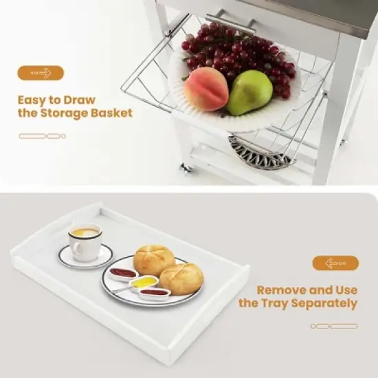 Costway Compact Kitchen Island Cart Rolling Service Trolley withStainless Steel Top Basket image {8}