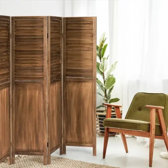 Costway 4 Panel Folding Privacy Room Divider Screen Home Furniture 5.6 Ft Tall Brown image {9}