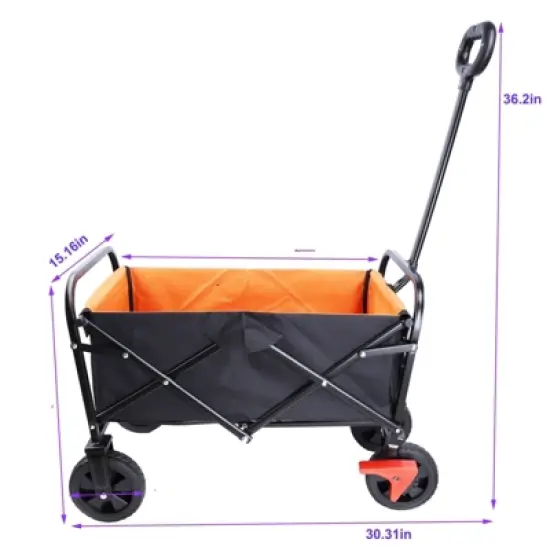 DSVIMOY Mini Portable Folding Beach Wagons with Wheels, Portable Carts with Handle, Orange & Black, 30.31"*15.16"*36.22" image {2}