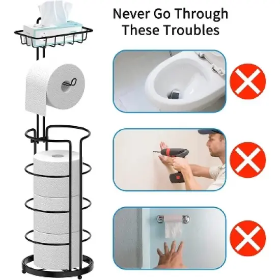 Tissue Paper Roll Stand, Bathroom Toilet Paper Storage Holder, Floor Standing Toilet Paper Dispenser image {6}