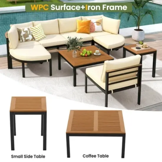 6-Piece Outdoor Patio Sectional Sofa Set with WPC Coffee Table, Side Table, Water-Resistant Cushions,outdoor Conversation Set image {13}