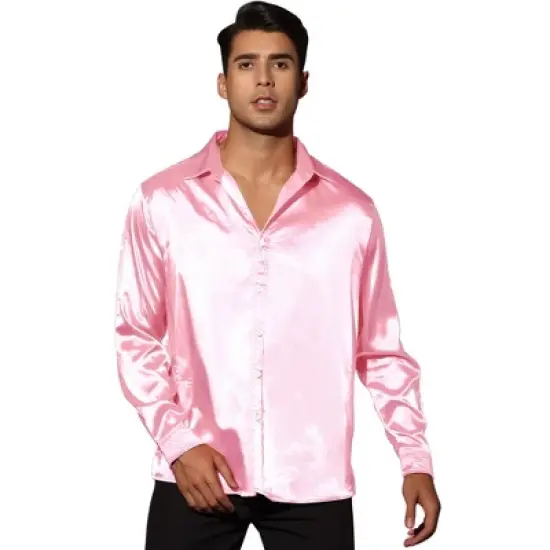 Lars Amadeus Men's Dress Satin V Neck Long Sleeves Button Down Slim Fit Prom Party Shirts image {10}