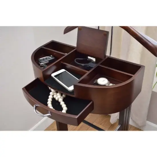 Crescent Moon Drawer Top Tray Contour Hanger Trouser Bar Valet Stand Dark Walnut - Proman Products image {3}