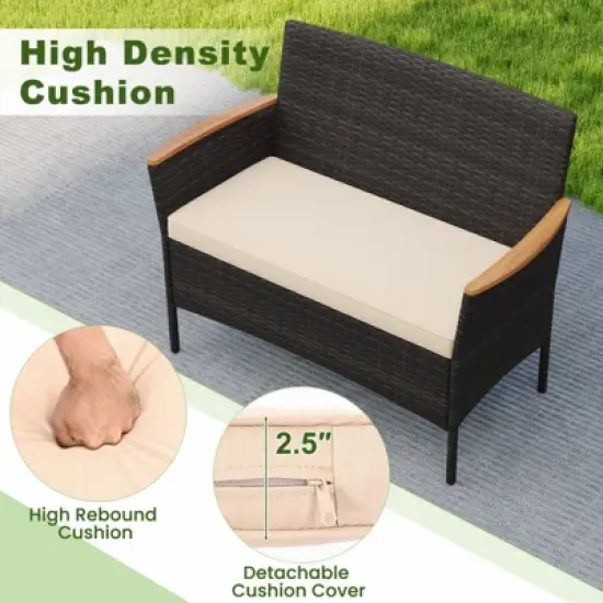 Tangkula 8 Piece Outdoor Patio Rattan Furniture Set Rattan Conversation Set w/ Chairs & Loveseat image {9}