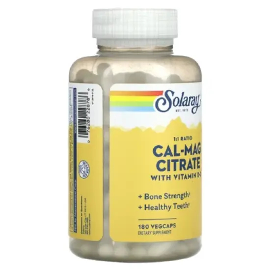 Solaray Cal-Mag Citrate with Vitamin D-2, 1:1 Ratio, 180 Vegcaps image {3}