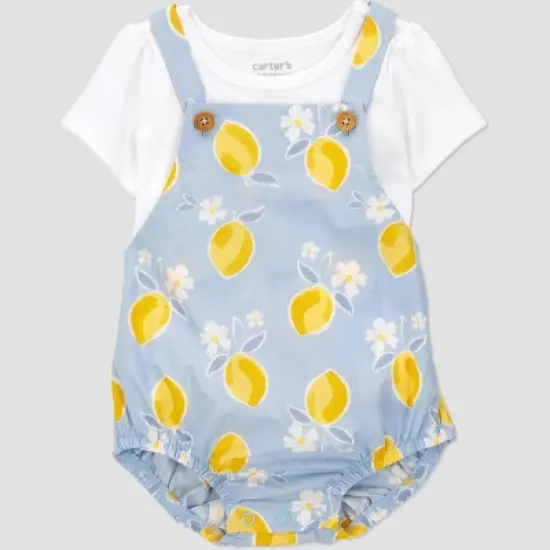 Carter's Just One You&reg; Baby Girls' Lemon Bubble Overalls Set - Blue/Yellow image {1}