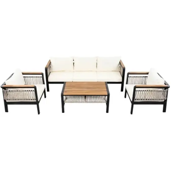 TIRAMISUBEST 4-Piece Outdoor Sectional Sofa Set,5-Person Patio Conversation Set with Cushions & Coffee Table for Garden,Balcony image {11}