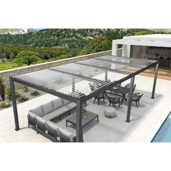 PURPLE LEAF Louvered Pergola Outdoor Aluminum Pergola with White Adjustable Rainproof Roof Grey Frame Hardtop Gazebo for Patio Deck Garden image {15}