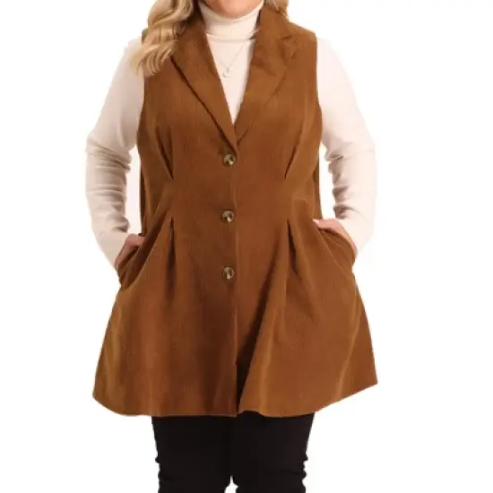 Agnes Orinda Women's Plus Size Ribbed Corduroy Single Breasted Casual Pocket Peplum Hem Long Vest image {1}