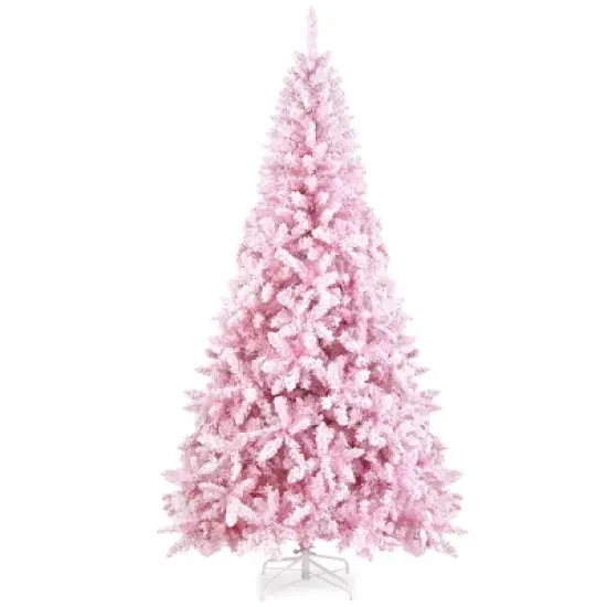 Costway 7.5FT Pre-Lit Snow Flocked Pink Christmas Tree 1100 Tips w/ 450 Lights & 8 Modes image {9}